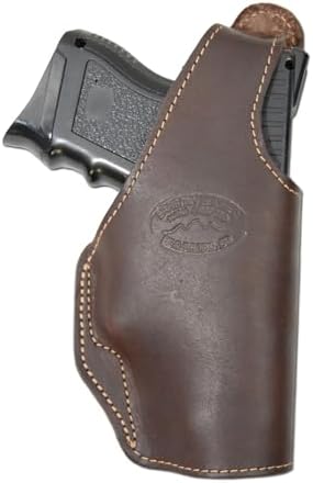 New Barsony Brown Leather OWB Belt Clip Holster for Compact, Sub Compact 9mm 40 45