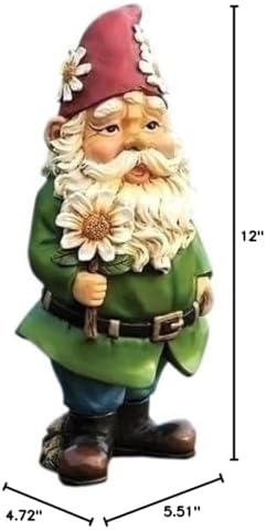 Giftware by Roman Inc., 12.25" H GNOME with Daisy Statue, Garden Collection, Outdoor Statue, Memorial, Resin Stone, Adorable Frogs and Flowers
