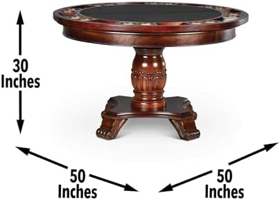 Steve Silver Tournament 51" x 51" Traditional Round Faux Leather & Wood Poker Game Table with Casters, Chairs, Pedestal Base, Removable Top