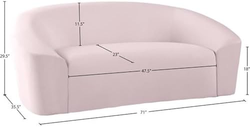 Meridian Furniture 610Black-L Riley Collection Modern | Contemporary Velvet Upholstered Loveseat with Rounded Contemporary Design, Black