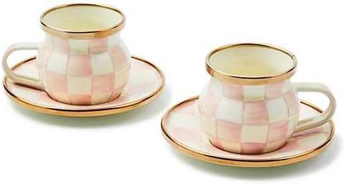 MACKENZIE-CHILDS Espresso Cup & Saucer Set, Black-and-White Courtly Check