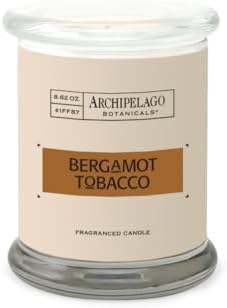 Archipelago Botanicals Bergamot Tobacco Soy Candle, 8.6 oz | Hand-Poured Premium Wax, Burns Approx. 60 Hours, Soy Candle in Glass Jar, 4.5 Inch