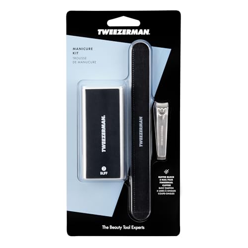 Tweezerman Manicure Kit with Clipper, Polish Remover Pushy, 2 Files Black