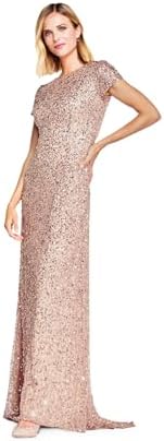 Adrianna Papell Womens Short-Sleeve All Over Sequin Gown