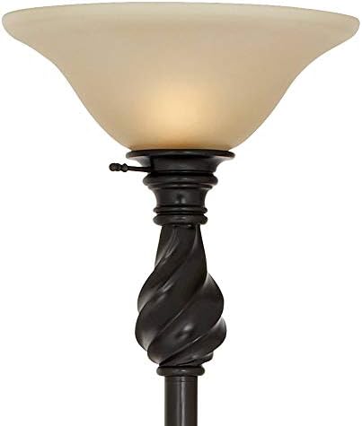 Regency Hill Restoration Bronze 70" Tall Amber Glass Torchiere Floor Lamp | Traditional Hand Applied Black Swirl Font Shade Standing Pole Light for