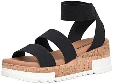 CUSHIONAIRE Naomi Cork Wedge Sandals for Women – Soft Stretch Straps Comfortable Platform Sandals for Women with Memory Foam Insole