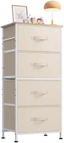 WLIVE Small Dresser Nightstand for Bedroom, 4 Drawers, Light Grey | 4 vertical fabric drawers, Space-saving tower, Bedroom or closet use, Chest of drawers, Dresser for small spaces