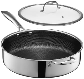 HexClad 4.5 Qt Hybrid Nonstick Deep Sauté Frying Pan & Lid, Induction Ready | Stay-Cool Handles, Dishwasher and Oven Safe up to 900°F, Compatible with All Cooktops