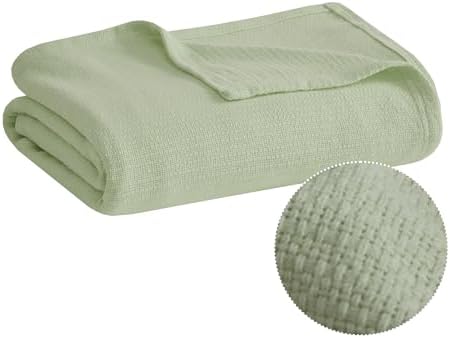 Madison Park 100% Cotton Breathable Queen Size Blanket for Bed, Blue | Freshspun Basketweave, All Season, Farmhouse Classic Bed Cover Full for Summer, OEKO TEX, Warm Home Essential For Couch, Sofa