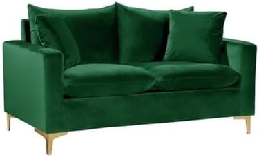 Meridian Furniture Naomi Collection Modern | Contemporary Grey Velvet Upholstered Loveseat with Stainless Steel Base in a Rich Gold or Chrome Finish, 633Grey-L