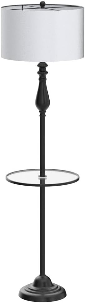 JONATHAN Y Laine 60" Metal and Glass Table Floor Lamp, Oil Rubbed Bronze | Traditional Transitional Style, White Linen Drum Shade, LED Bulb Included