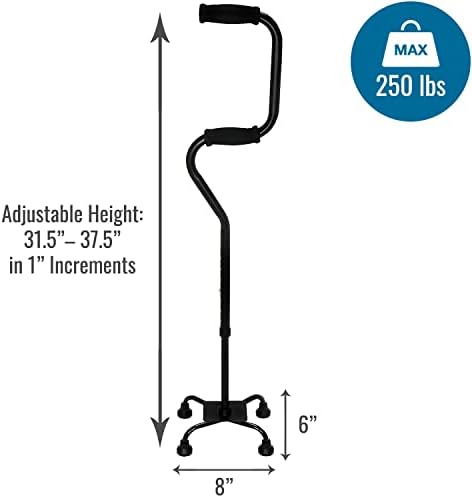HealthSmart Quad Walking Cane, Sit To Stand Walker, Adjustable Canes for Men, Canes for Women, FSA HSA Eligible with Quad Base, Foam Handles Quad Cane