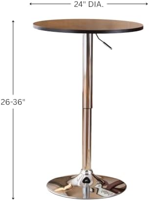 Roundhill Furniture Adjustable Height Wood and Chrome Metal Bar Table, White
