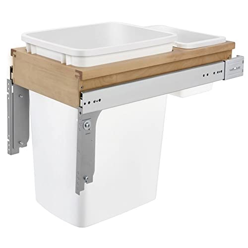 Rev-A-Shelf 35 Qt Top Mount Double Pullout Under Cabinet Kitchen Trash Cans for Base Cabinets, 150 Pound Rated Full-Extension Slides, Min Opening Width of 14.75", White, 4WCTM-18DM2-162