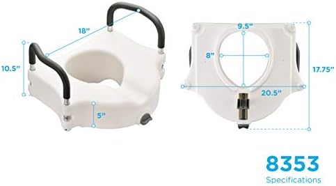 NOVA Toilet Seat Riser with Arms – Adds 5” Height, Raised Toilet Seat with ON/Off Front Lock, Adjustable & Removable Padded Arms (17.75”–20”), 300 lb Capacity, Safety Aid for Seniors