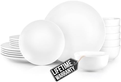 Zulay Kitchen Luna Plates and Bowls Sets, 16 Piece Modern Porcelain Dish Set for 4, Chip and Scratch Resistant Square Dinnerware Set