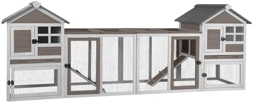 Aivituvin 103.2" L Rabbit Hutch Indoor Outdoor Bunny Cage with Run,Guinea Pig House Pull Out Upper Tray (103.2" L x 25.2" W x 36.2" H, Grey-2 Sets)