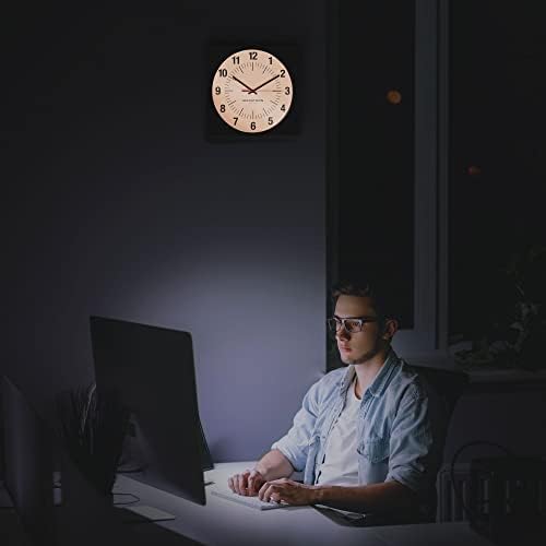 MARATHON Jumbo 12 Inch Analog Wall Clock with Warm Amber Auto Backlight, Silent Smooth Sweep (Black Case/White Dial - Commercial Edition)