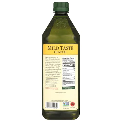 Pompeian Mild Taste Olive Oil - 68 fl oz (2 L) | Olive Oil for High Heat Cooking - Mild Flavor for Baking and Sauteing - High Smoke Point - Value Size