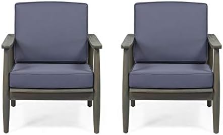 Christopher Knight Home Willowbrook Outdoor Club Chair with Cushion - Acacia Wood - Black (Set of 2)