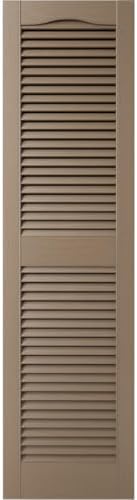 Ekena Millwork 14.5 in. W x 48 in. H Builders Edge, Standard Cathedral Top Center Mullion, Open Louver Shutters, Includes Matching Installation Spikes (Per Pair), 002 - Black