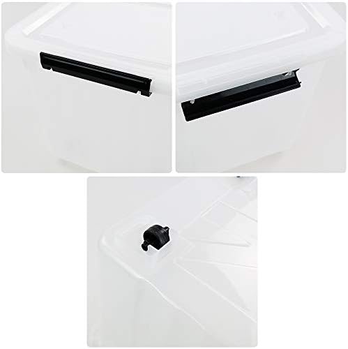 Clear Plastic Storage Bins with Wheels, 4-Pack Latch Boxes, 30 L
