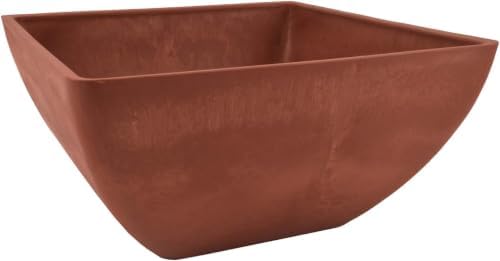 PSW Pot Collection 12x6 inch Plastic/Stone/Wood Composite Square Planter – No Drainage Hole (Drillable), Modern Indoor/Outer Pot for Flowers, Foliage, Succulents, Fairy Gardens, Dark Charcoal