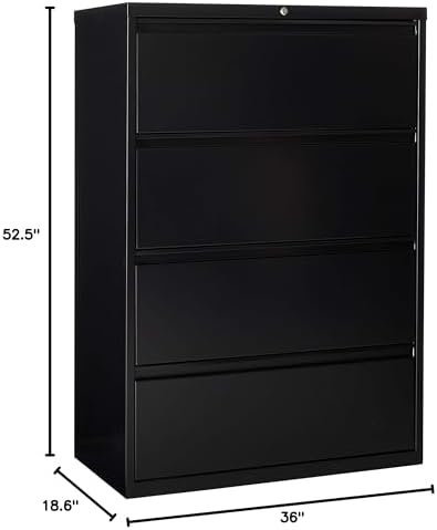 Lorell 4-Drawer Lateral File, 36 by 18-5/8 by 52-1/2-Inch, Black