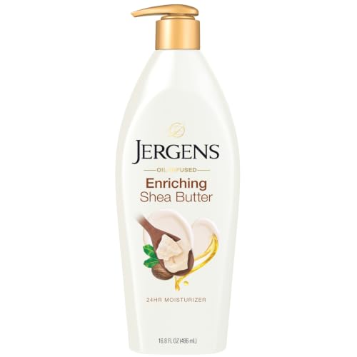 Jergens Shea Butter Body Lotion, Deep Moisturizer for Dry Skin, 16.8 fl oz | Enriching Hand and Body Lotion, Vitamin E, Extremely Dry Skin Relief, 2.5X More Radiant Skin, Deep Conditioning