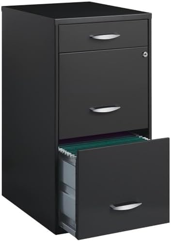 Scranton & Co 3-Drawer Metal Filing Cabinet, 27.32" H x 14.25" W x 18.00" D, Pearl White Finish, Locking Storage with Letter-Size File Drawers, Non-Porous Painted Steel for Home or Office