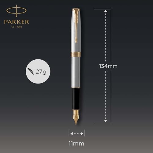 Parker Sonnet Fountain Pen, Matte Black Lacquer with Gold Trim, Medium Nib, Premium Gift Box, Ideal for Gifting