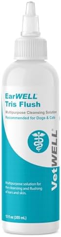 VetWELL EarWELL Tris Flush Dog Ear Cleaner Solution 12oz | Otic Cleanser Drops to Help Eliminate Odor and Relieve Skin Irritations, 12oz