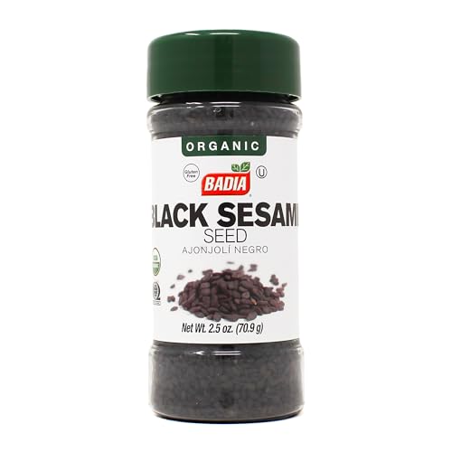 Badia Organic Black Sesame Seed 2.5 oz – Whole Black Sesame Seeds for Cooking, Baking & Garnishing – Rich, Nutty & Crunchy Flavor