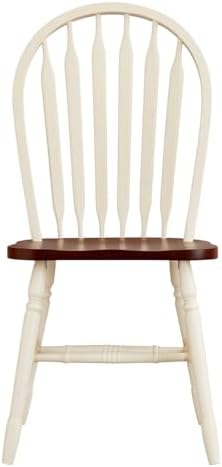 Sunset Trading Andrews Windsor Arrowback Dining Side Chair | Two Tone Antique White Chestnut Brown Solid Wood | Set of 2 Fully Assembled Sidechairs