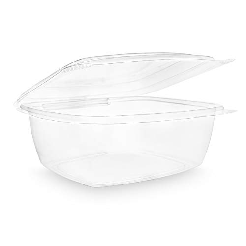 Vegware Compostable 32oz Hinged Clear Deli Containers, Case of 200, PLA Plastic Meal Prep, To Go Box With Lid, Made from PLA, A Renewable Material Made from Plants, Tight Seal for Freshness