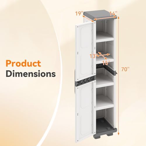 GIANTEX Storage Cabinet with 2 Doors and Adjustable Shelves, Modern Plastic Base Garage Organizer, Floor Sideboard for Kitchen, Dining Room, Bathroom (Wide-29"x19"x37",White+Brown)