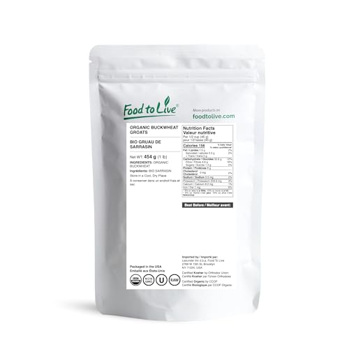 Food to Live Organic Buckwheat Groats, 15 Pounds – Whole Grain Buckwheat Seeds by Food to Live. Hulled, Non-GMO, Kosher, Raw, Vegan, Sirtfood. Bulk Cereal Grain