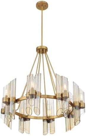 Savoy House 1-9105-8-322 Biltmore Art Deco Style Clear/Smoked/Champagne Glass Round Chandelier, 8-Light 480 Total Watts, 31" H x 30" W, Warm Brass