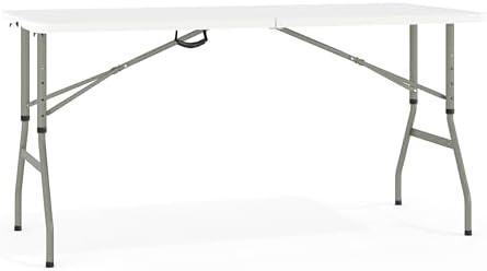EMMA + OLIVER 5-Foot Granite White Adjustable Bi-Fold Plastic Folding Table | Lightweight, Easy Storage, Event and Banquet Table