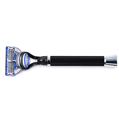 Parker Fusion Compatible Razor, Black Textured 6-Inch Long Handle | Heavyweight 6-Inch Textured Handle
