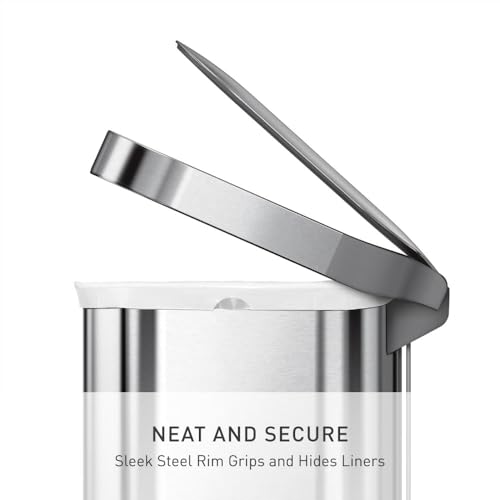 simplehuman 45 Liter / 12 Gallon Slim Hands-Free Kitchen Step Trash Can, Brushed Stainless Steel