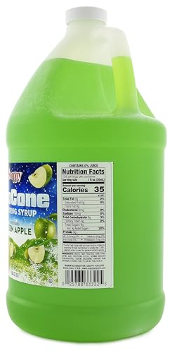 Snappy Green Apple Sno Cone Syrup, 1 Gallon (128 oz), Ready to Use for Snow Cone Machines and Shaved Ice