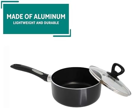 Mirro A79721 Get A Grip Aluminum Nonstick Sauce Pan with Glass Lid Cover Cookware, 1-Quart, Black -