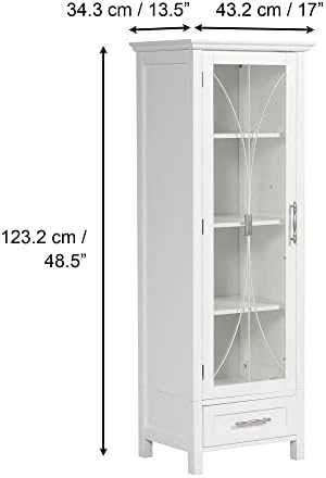 Teamson Home Avery Wooden Bathroom Linen Tower Cabinet with 1 Drawer 3 Adjustable Interior Shelves and 6 Storage Spaces, Oiled Oak