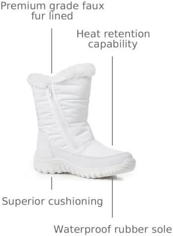 POLAR Womens Quilted Faux Fur Cuff Winter Duck Rubber Sole Durable Snow Rain Outdoor Boots