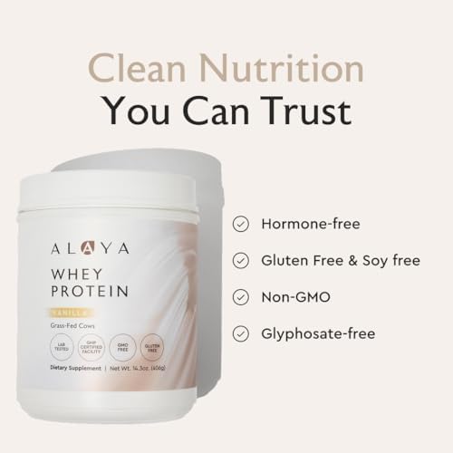 Alaya Naturals - Grass Fed Whey Protein Powder - Vanilla Flavor, All Natural, Hormone Free - 20g Protein per Serving - Non-GMO, rBGH Free