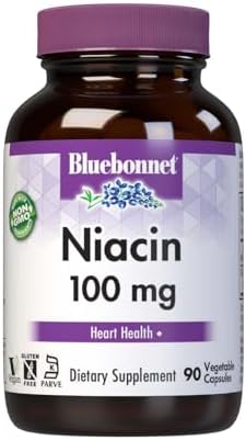 Bluebonnet Niacin 100mg Vitamin B3 Nicotinic Acid - Heart Health Support for Women & Men* - Non-GMO, Vegan, Kosher, Gluten-Free, Soy-Free