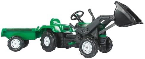 DOLU Pedal Operated Ride On Tractor for Kids with Full Ranchero Trailer, Indoor Outdoor Toy Vehicle with Front Loader & Hauling Trailer for Ages 3–6