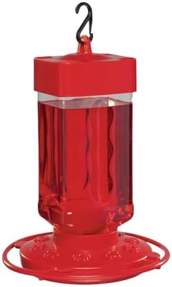 First Nature Hummingbird Feeder - 10 Feeding Ports - Red Base | Wide Mouth Prevents Messy Spills - Sealing Ring Prevents Bottom Leaks - Multi-Port Base Accommodates Flocks