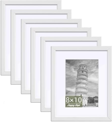 HappyHapi 8x10 Picture Frame Set of 6, Wall or Tabletop Display, White
